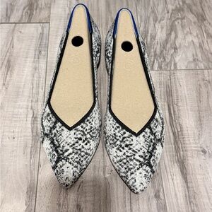 Rothy's Black & White Snake-Print Pointed-Toe Flats
